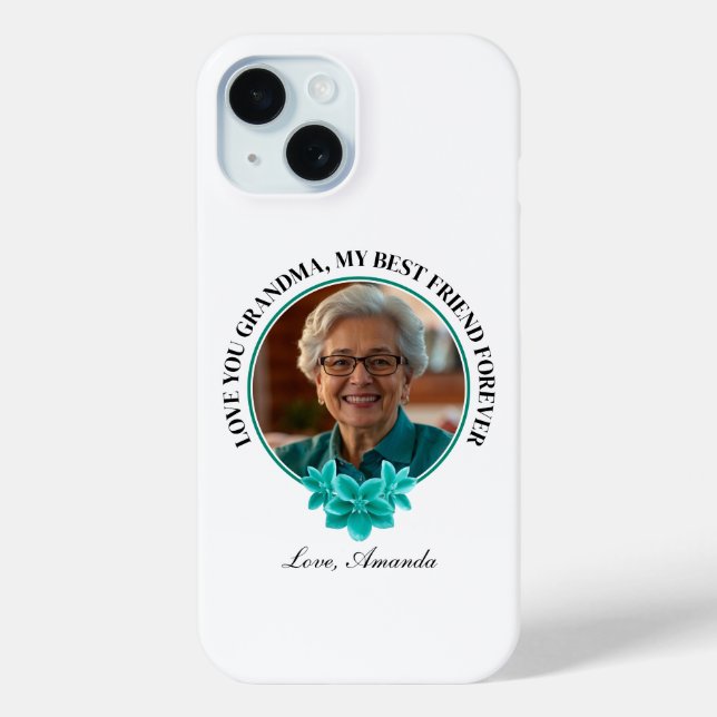 Floral Teal Frame Grandkid to Grandma Photo Case-Mate iPhone Case (Back)