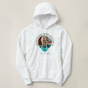 Floral Teal Frame Grandkid to Grandma Photo Hoodie