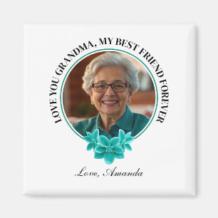 Floral Teal Frame Grandkid to Grandma Photo Magnet