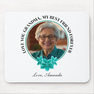 Floral Teal Frame Grandkid to Grandma Photo Mouse Mat