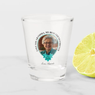 Floral Teal Frame Grandkid to Grandma Photo Shot Glass