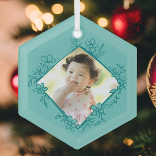 Floral Teal Glass Ornament