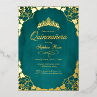 Floral Teal Gold Crown Quinceanera 