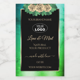 Floral Teal Green Marble Black Product Labels Logo
