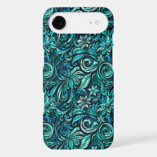 Floral teal leaf pattern