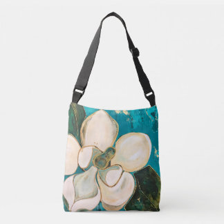 Floral Teal Magnolia Cross-body Tote