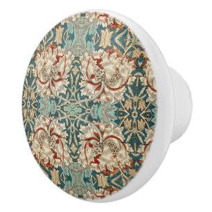 Floral Teal Orange Stylish Vintage Pattern Ceramic Knob