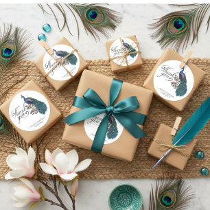 Floral Teal Peacock Thank You Classic Round Sticker
