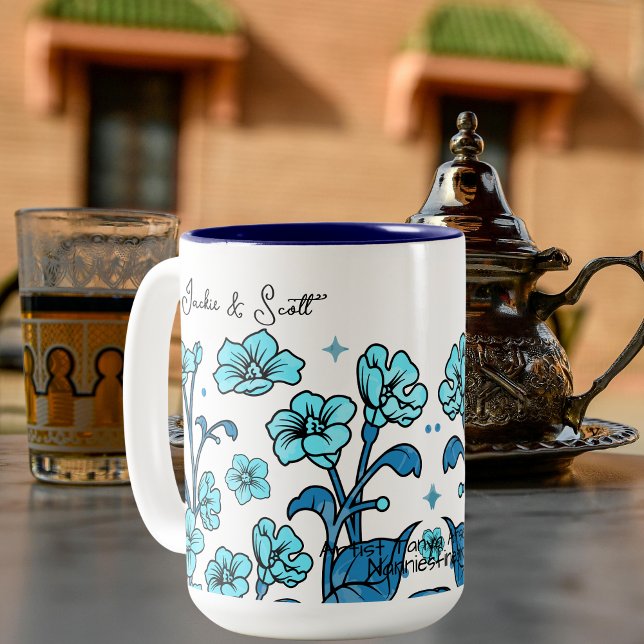 Floral Teal Personalise Two-Tone Coffee Mug (Creator Uploaded)