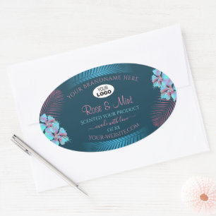Floral Teal Product Labels Pink Palm Leaves Logo
