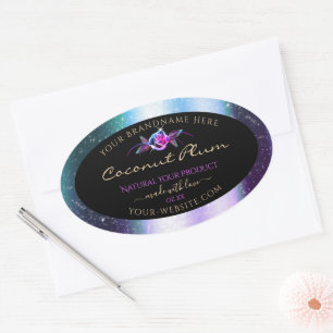 Floral Teal Purple Glitter Black Product Labels
