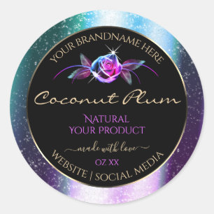 Floral Teal Purple Glitter Black Product Labels