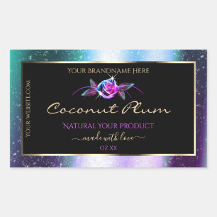 Floral Teal Purple Glitter Black Product Labels