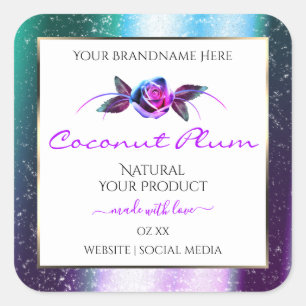 Floral Teal Purple Glitter White Product Labels