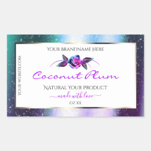 Floral Teal Purple Glitter White Product Labels