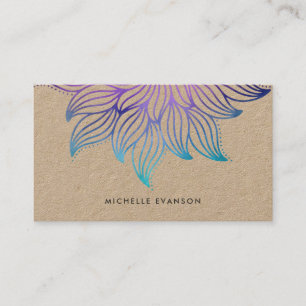 Floral Teal Purple Mandala Boho Kraft Business Card