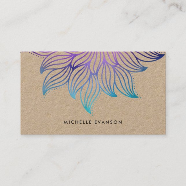 Floral Teal Purple Mandala Boho Kraft Business Card (Front)