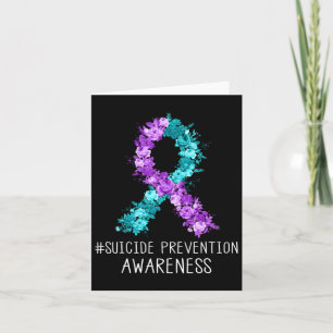 Floral Teal Purple Ribbon Suicide Prevention Aware Card