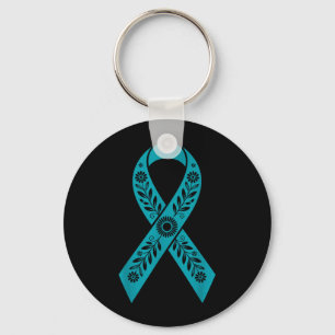 Floral Teal Ribbon Ual Ault Awareness Month Key Ring