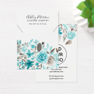 Floral teal watercolor jewellery necklace display