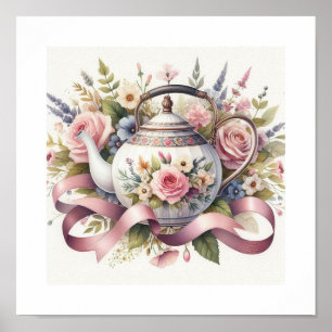 Floral Teapot 1 Poster