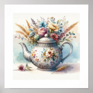 Floral Teapot 2 Poster