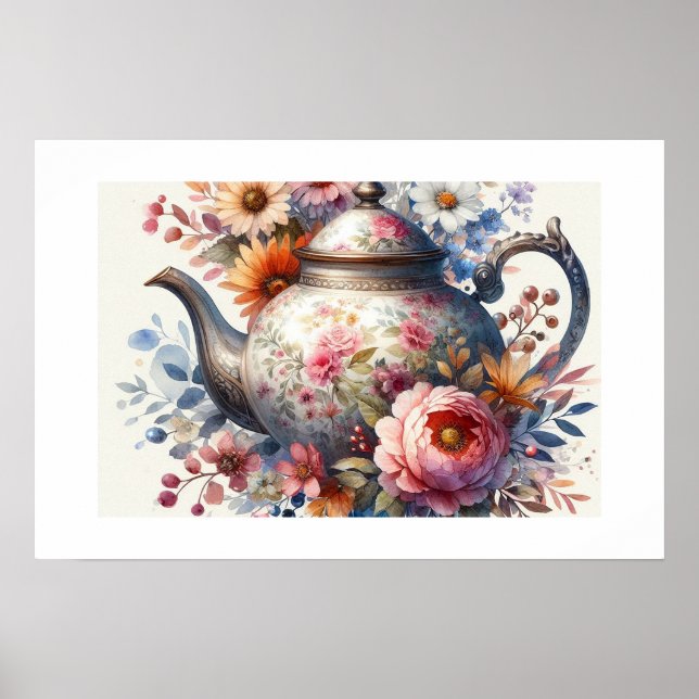Floral Teapot 3 Poster (Front)