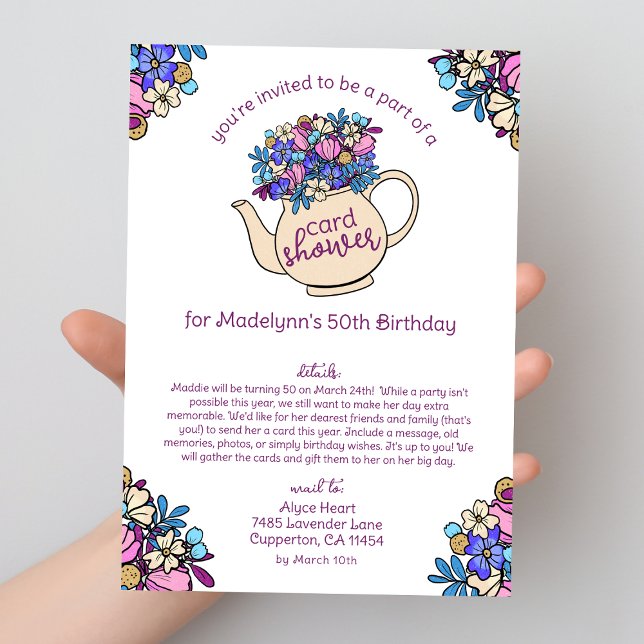 Floral Teapot 50th Birthday Card Shower by Mail (Creator Uploaded)