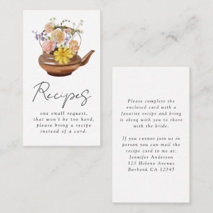 Floral Teapot Bridal Shower Recipe Request Enclosure Card