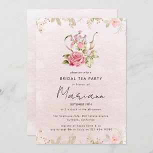 Floral Teapot Bridal Shower Tea Party Invitation