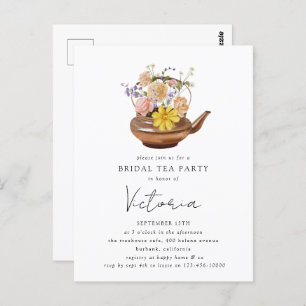 Floral Teapot Bridal Shower Tea Party Invitation Postcard