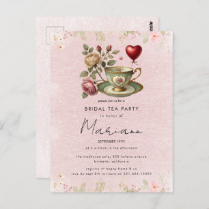 Floral Teapot Bridal Shower Tea Party Invitation Postcard