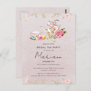 Floral Teapot Bridal Shower Tea Party Invitation Postcard