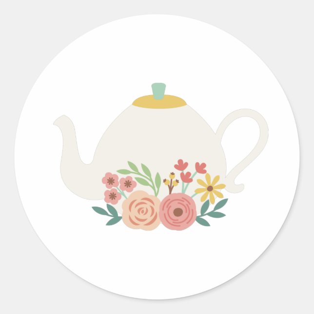 Floral Teapot Classic Round Sticker (Front)