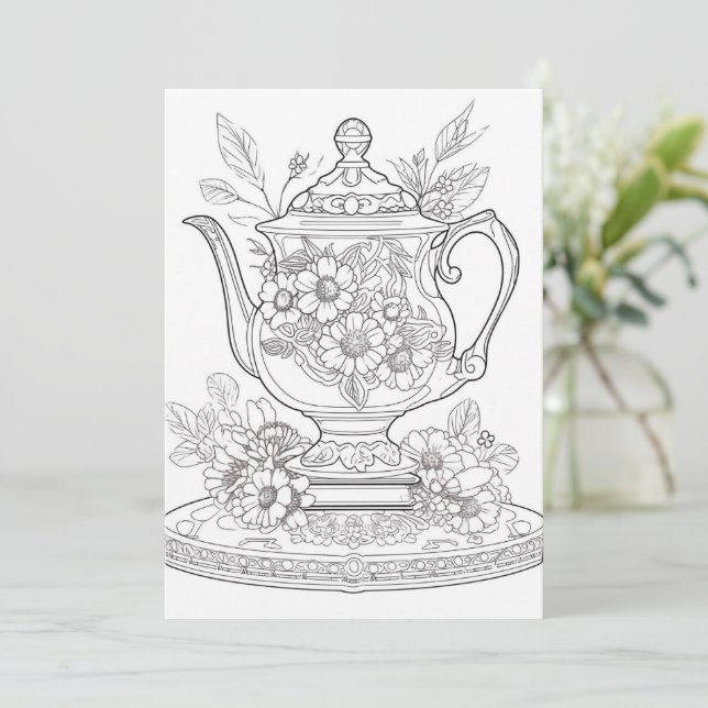 Floral Teapot | Colour Your Own Greeting (Standing Front)
