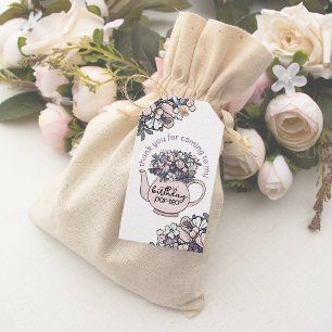 Floral Teapot Girls Birthday Thank You Favour Gift Tags