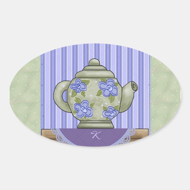 Floral Teapot Quilt Block Monogram Sticker (Front)