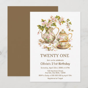 Floral Teapot Tea Party 21st Birthday  Invitation