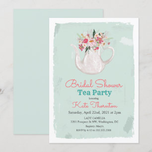 Floral Teapot Tea Party Bridal Shower Invitation