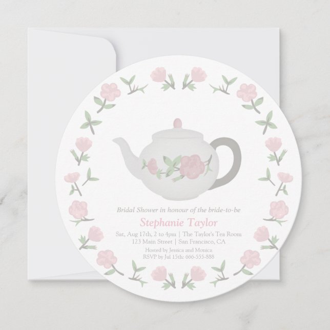 Floral Teapot Tea Party Bridal Shower Invitations (Front)