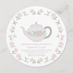 Floral Teapot Tea Party Bridal Shower Invitations