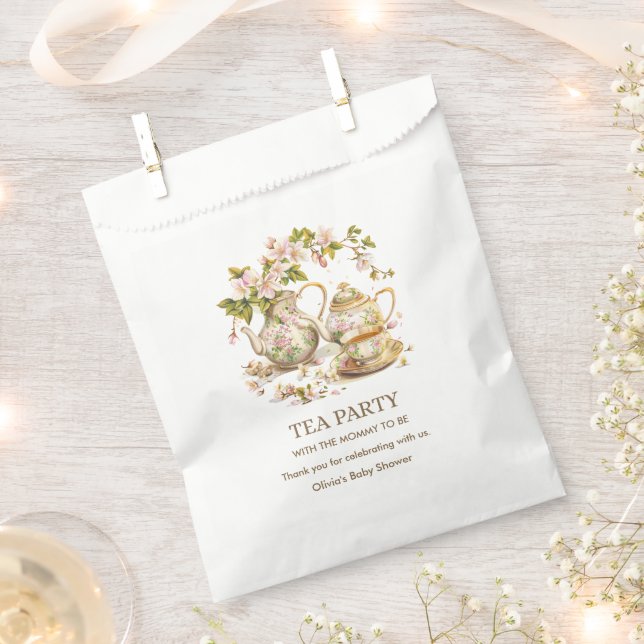 Floral Teapot Tea Party Time for Tea Baby Shower  Favour Bags (Clipped)