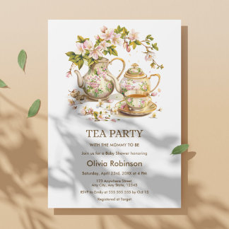 Floral Teapot Tea Party Time for Tea Baby Shower  Invitation
