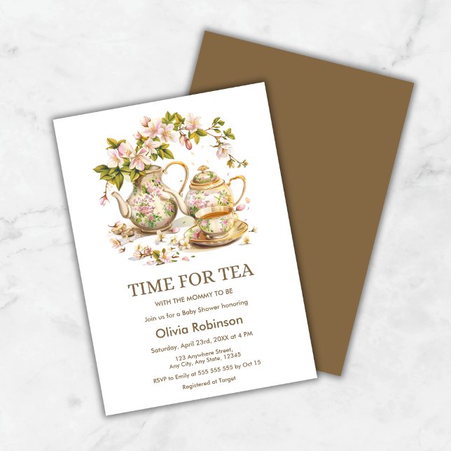 Floral Teapot Time for Tea Baby Shower  Invitation (Floral Teapot Time for Tea Baby Shower Invitation )