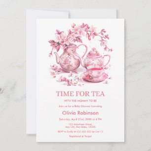 Floral Teapot Time for Tea Baby Shower  Invitation