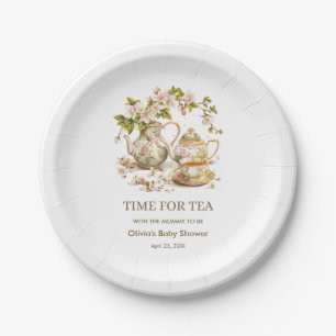 Floral Teapot Time for Tea Baby Shower Paper Plate