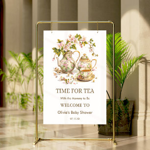 Floral Teapot Time for Tea Baby Shower Welcome Poster