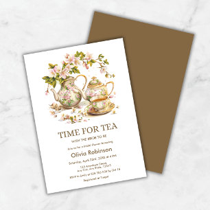 Floral Teapot Time for Tea Bridal Shower Invitation