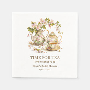 Floral Teapot Time for Tea Bridal Shower  Napkin
