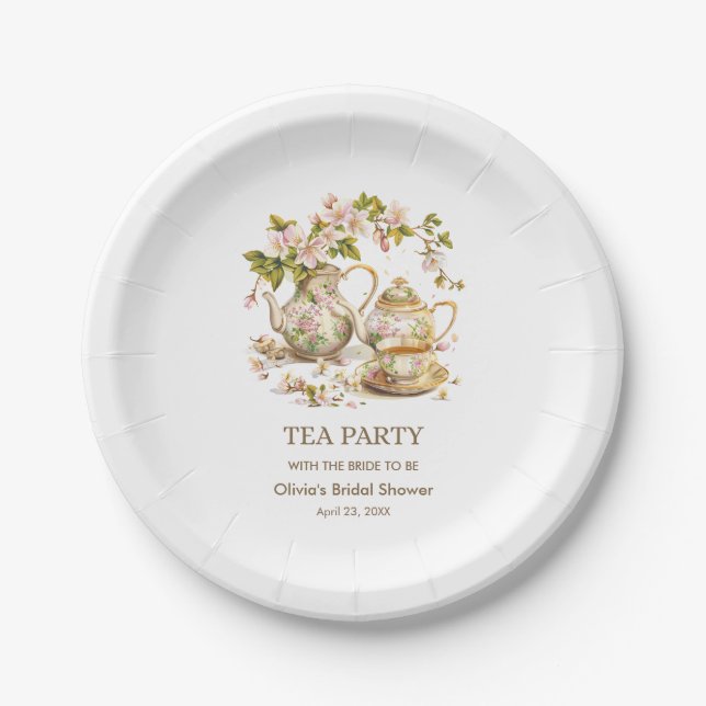 Floral Teapot Time for Tea Bridal Shower  Paper Plate (Front)